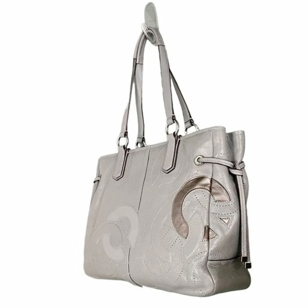 Coach Chelsea Inlaid Leather Charlie Tote Patchwork Gray Silver Blue Lining NEW